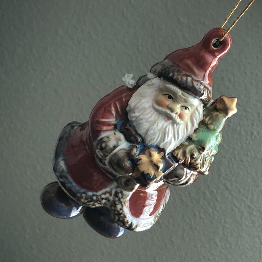 Vintage Old Father Christmas Santa Klaus Ceramic Articulated Red Green Glazed - Picture 7 of 7